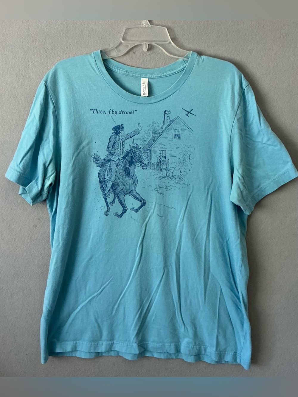Bella Canvas Liberty Maniacs Three If By Drone Shirt XL Blue Paul Revere Funny